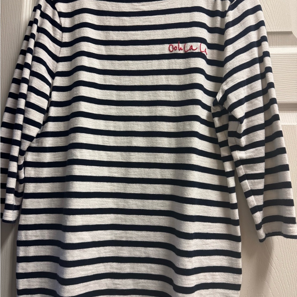 Talbots Navy and White Striped Long Sleeve Tee